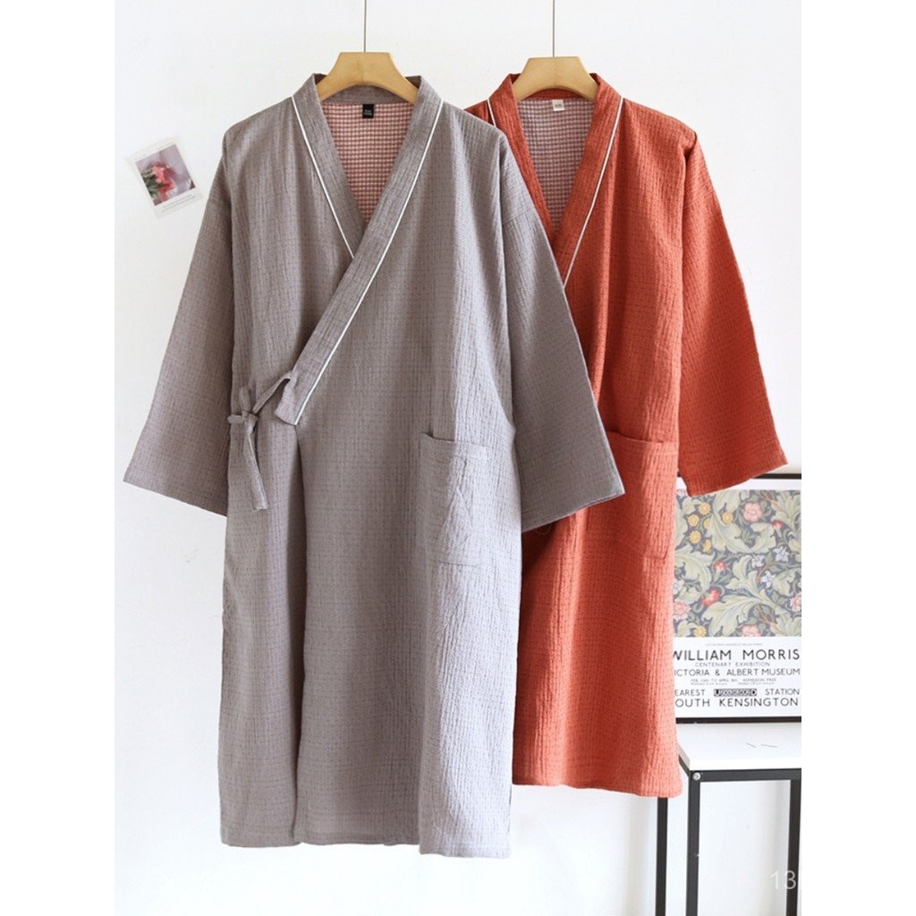 Men and Women Tie Robe Spring Summer Kimono Bathrobe Couple Yarn-Dyed ...