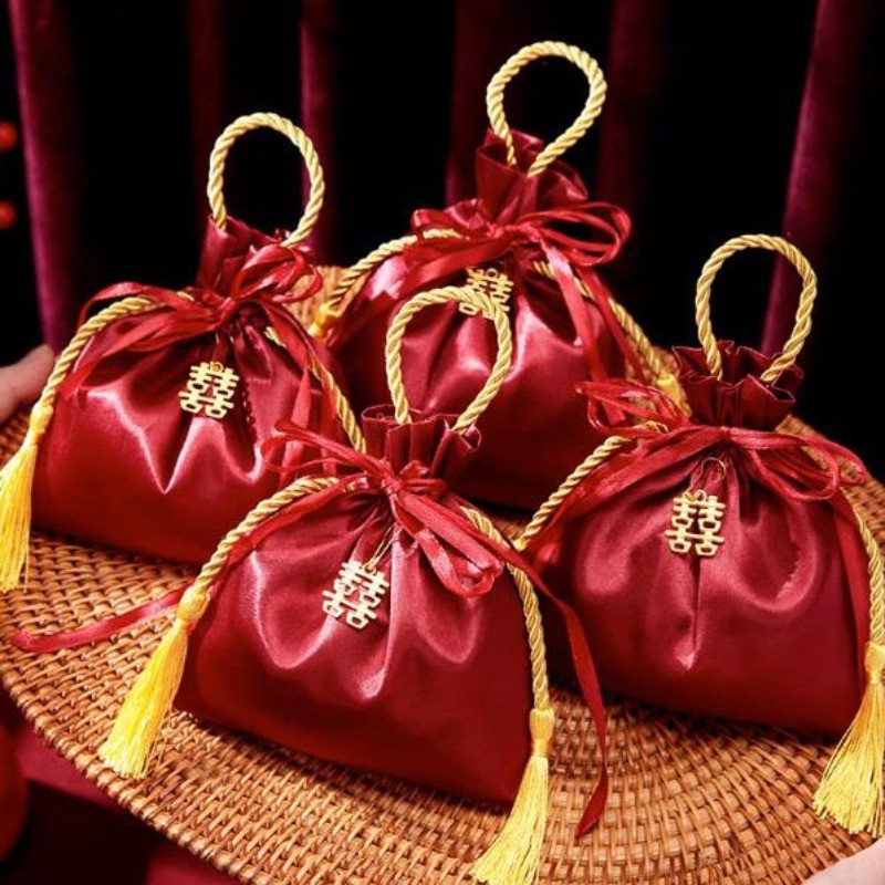 Red Tassel Bag Pearl New Year Candy Package Bag Sweets Chocolate Packing  Bag Wedding Candy Bags