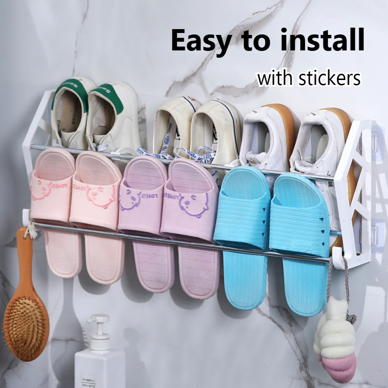 Wall Mounted Slippers Shoe Rack Door Back 63cm Shoes Organizer Bathroom ...