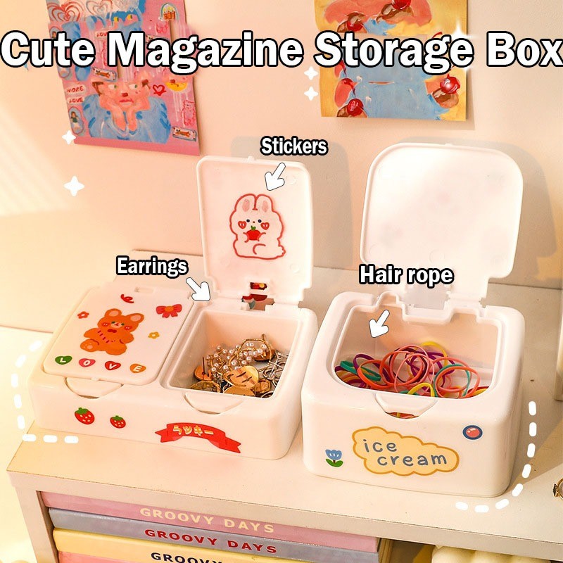 Cute Push-button Storage Box Student Desktop Makeup Storage Box Multi ...