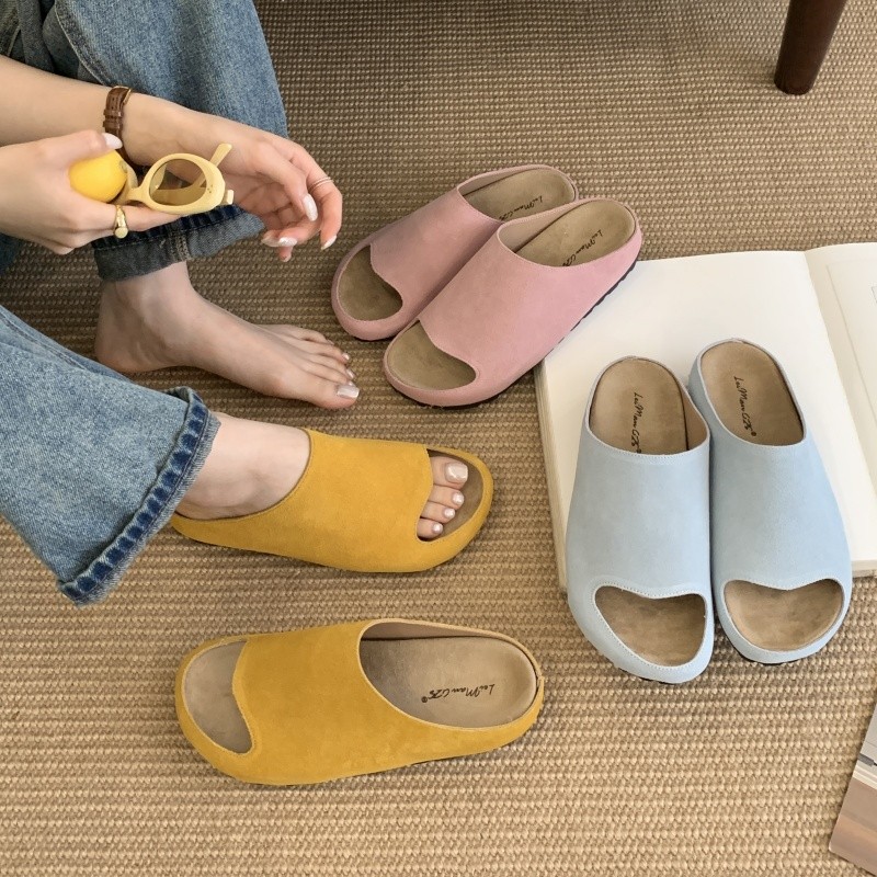 DIAIRIZ]（Available）Thick Sole Suede Genuine Leather Open-Toe