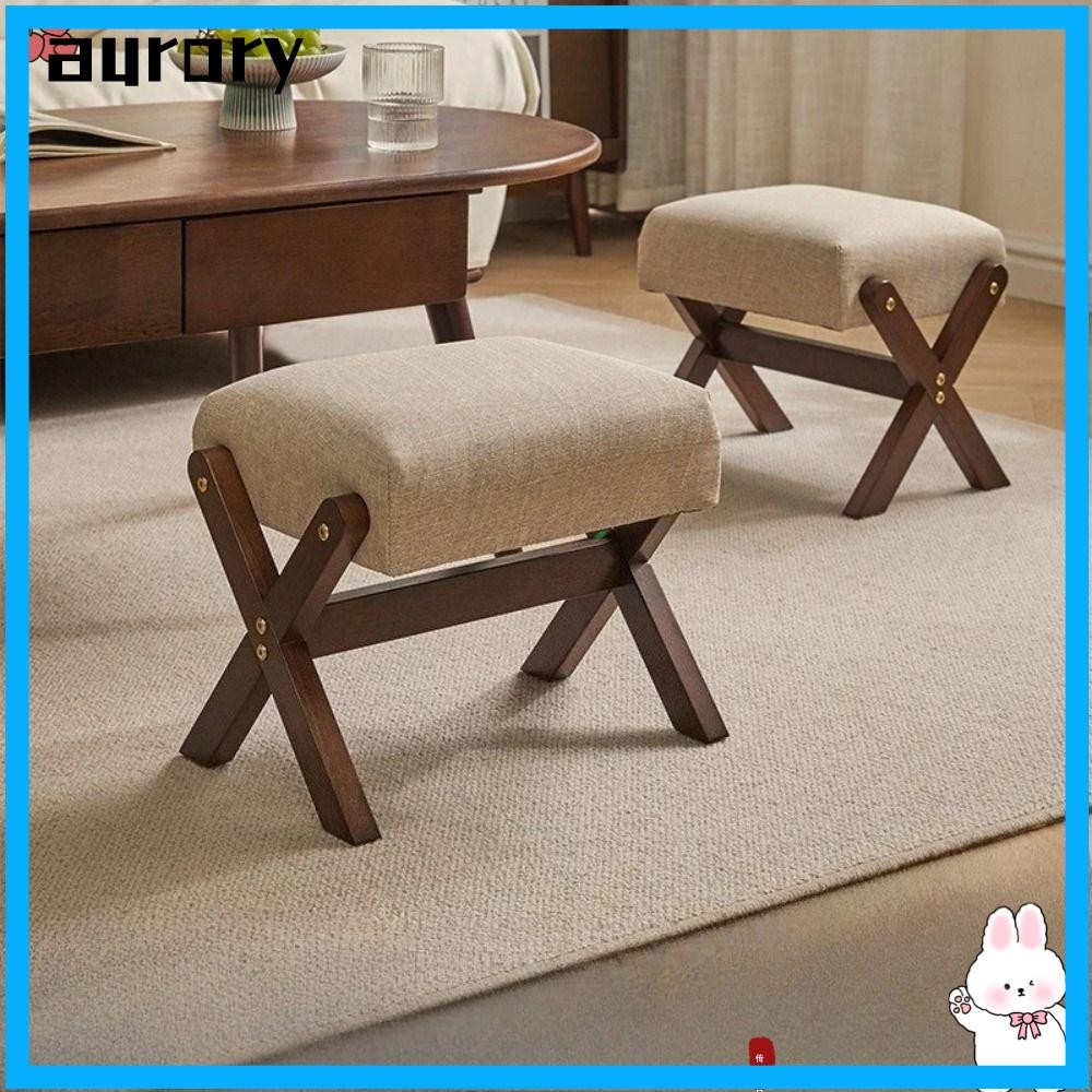 AURORY Solid Wood Footstool, Soft Cushion Compact Design Household Shoe ...