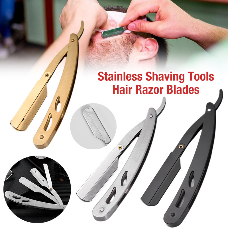Men Shaving Barber Tools Hair Razor and Blades Stainless Folding ...
