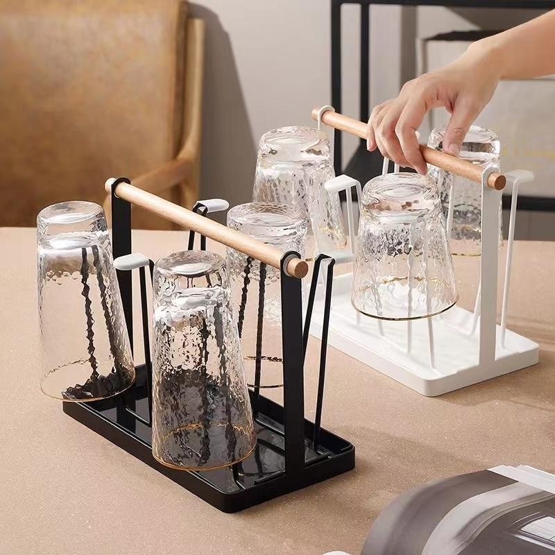 Modern Glass Cup Rack Holder Stand with Water Tray for Kitchen ...