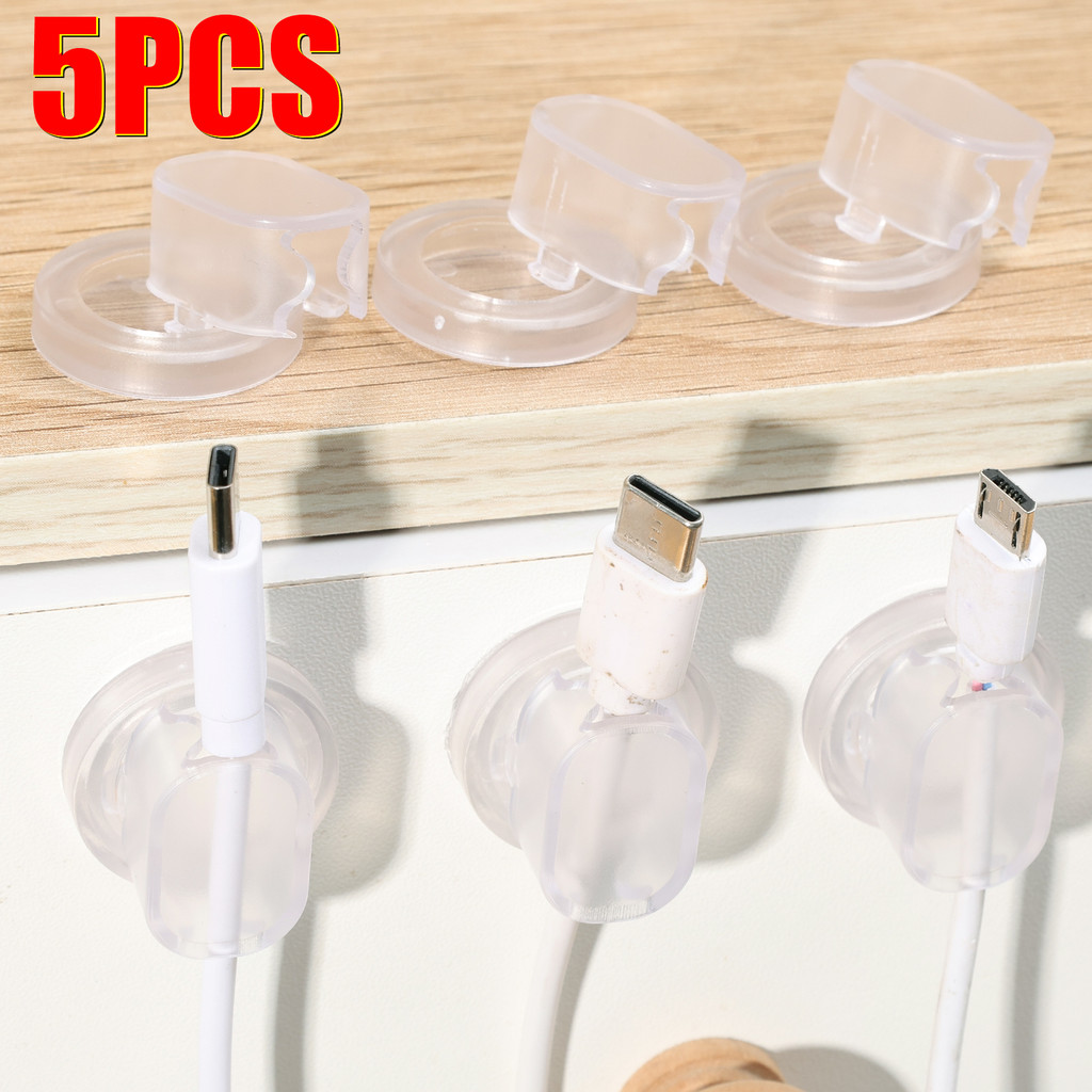 5Pcs Self Adhesive Data Cable Storage Organizers Transparent Desktop ...