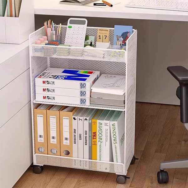 Under-Table Storage Rack Movable Wheeled Desk Floor Small Bookshelf ...