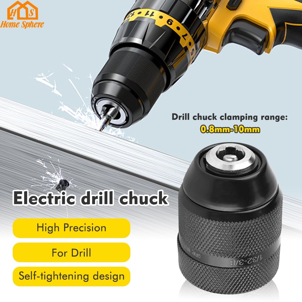 WQBLQH Keless Drill Chuck 3/8", Thread 0.8mm-10mm 3/8-24UNF Great Clamping Force Keless Metal Drill Chuck Hand Electric Drill Percussion Drills Power 1