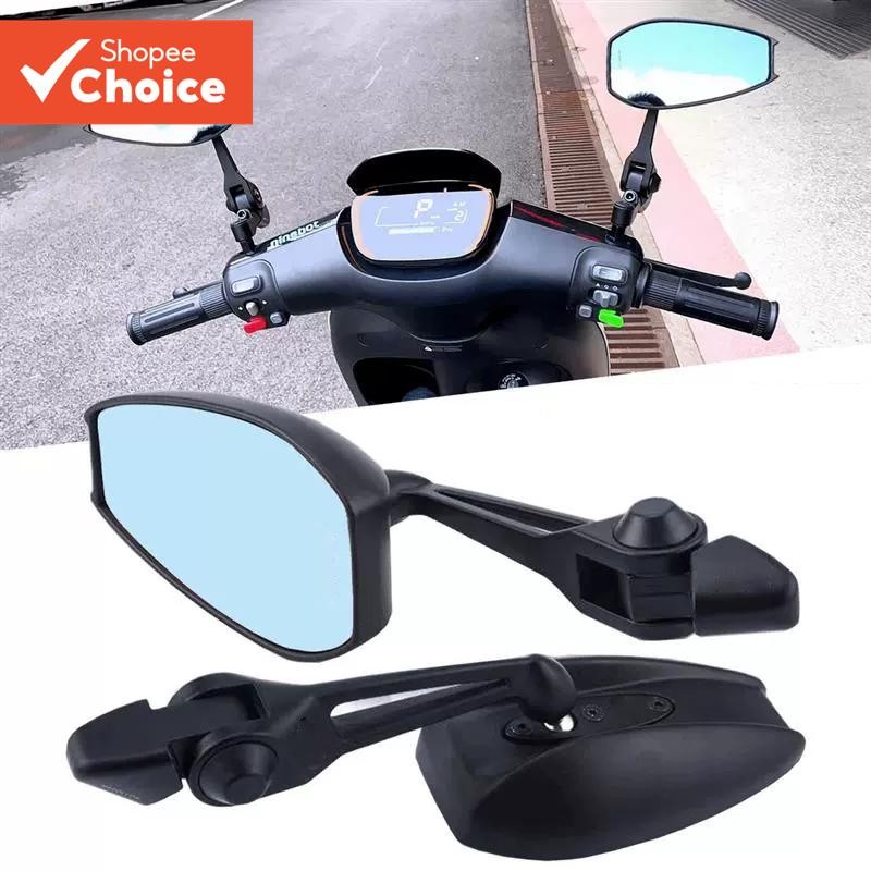 2Pcs Motorcycle Rear View Mirrors White/Blue Lens Anti-Glare Scooter ...