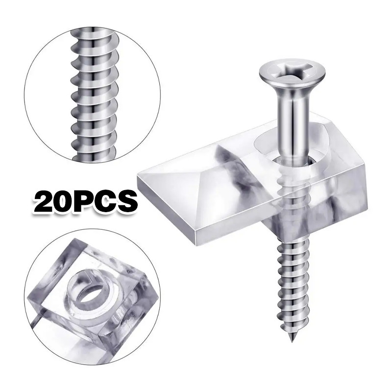 20Pcs Wall Mirror Clips With Screw Transparent Plastic Mirror Clip ...