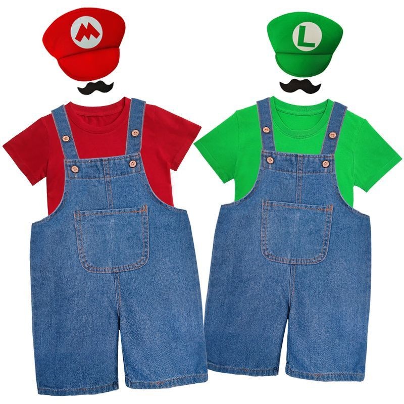 Children Mario Super Mario Super Mario Denim Overalls Games Suit ...