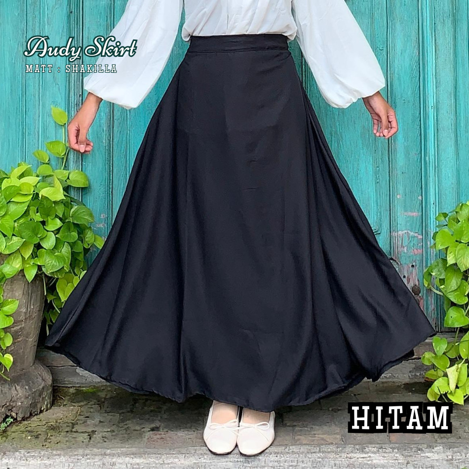Flared Black Work Skirts Long FLARE A-LINE SKIRT KOREAN