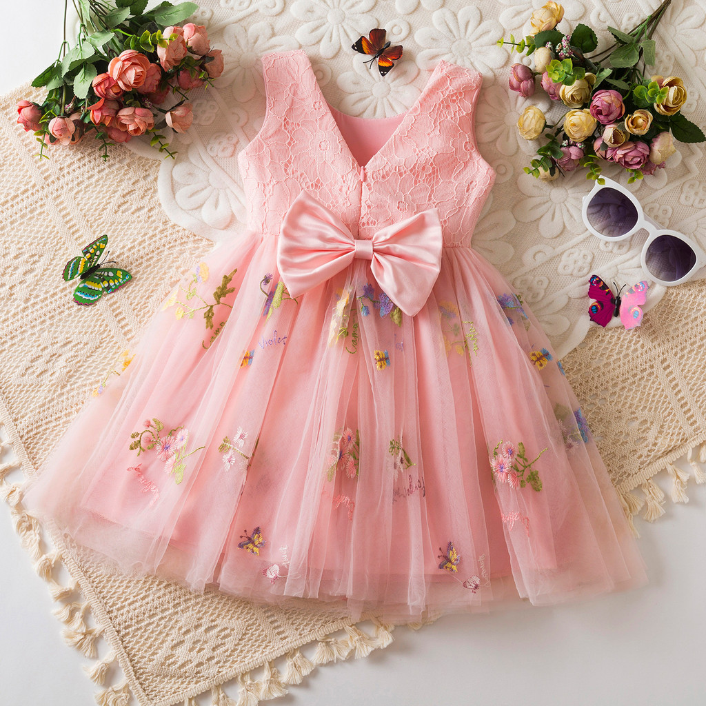 WFRV Lovely Girl Summer Sweet Series Embroidered Flower Bow Sleeveless Casual  Dress 3-8 Little Girl Birthday Party Elegant Flower Princess Tutu Dress |  Shopee Philippines