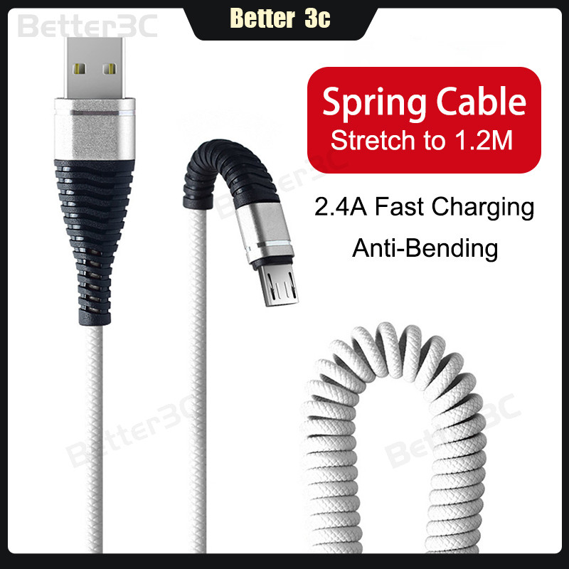 2.4A Fast Charging USB Data Cable Spring Retractable Phone Charger ...