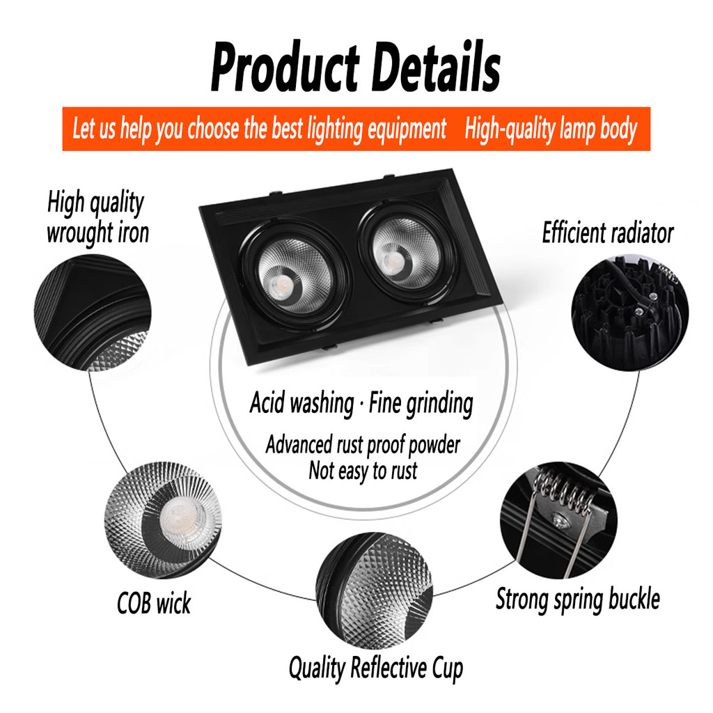 Recessed LED Grille Bucket Spotlight Shop Plafond Ceiling Light Square ...