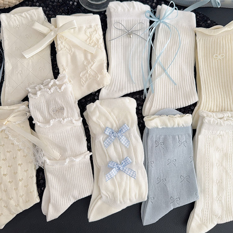 Ribbon Bow White Socks for Woman New Style Lolita Mary Jane Lace Socks ...