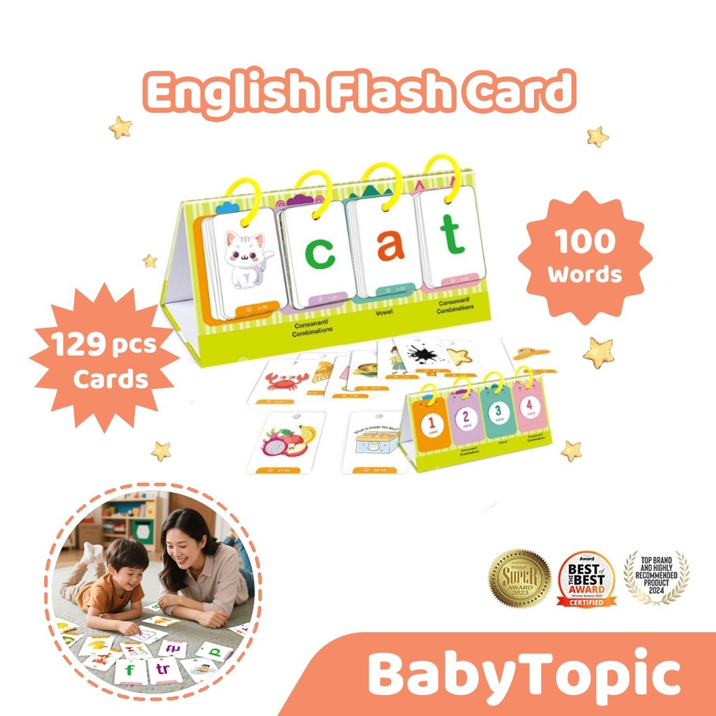 129Pcs Phonics English Flash Card CVC Words Vowel Consonant Desk ...