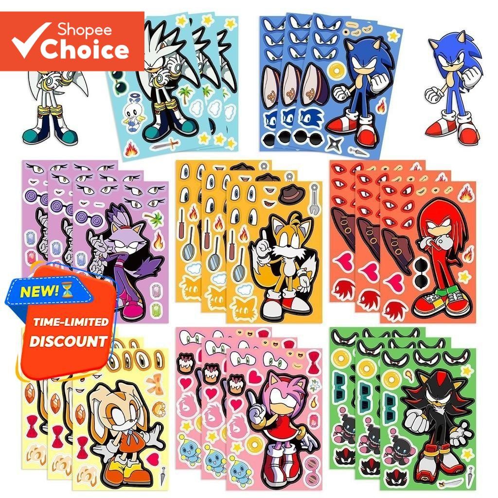 8 Sheets Sonic the Hedgehog DIY Face Stickers for Helmet, Bike ...