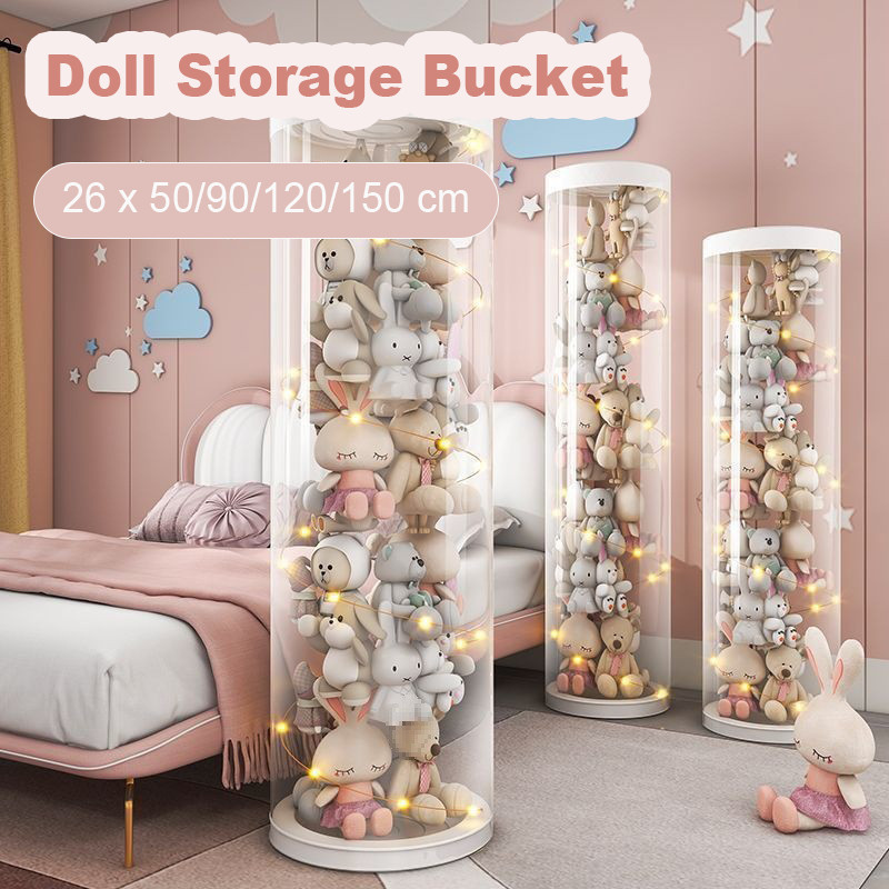 Doll Storage Bucket Transparent Plush Toy Container Organizer ...