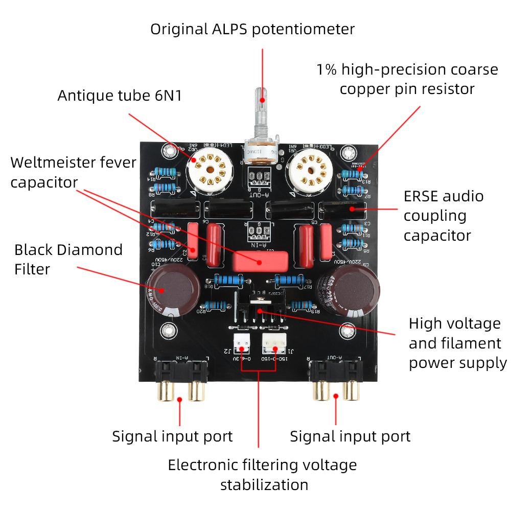 Pcbfun 6N1 transformer powered tube preamplifier module without tube AC ...