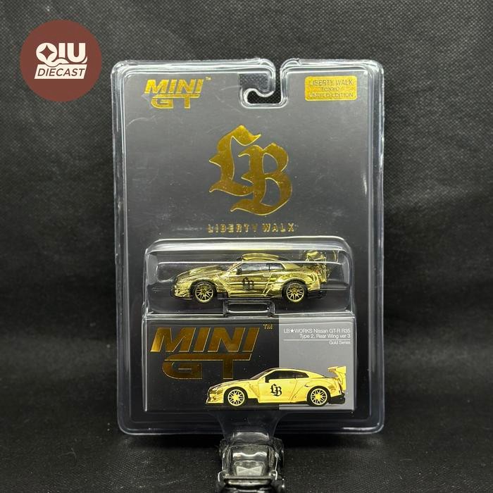 Mini GT Nissan GTR R35 GOLD LBWK Type 2, Rear Wing Ver 3 Day 2 GOLD ...