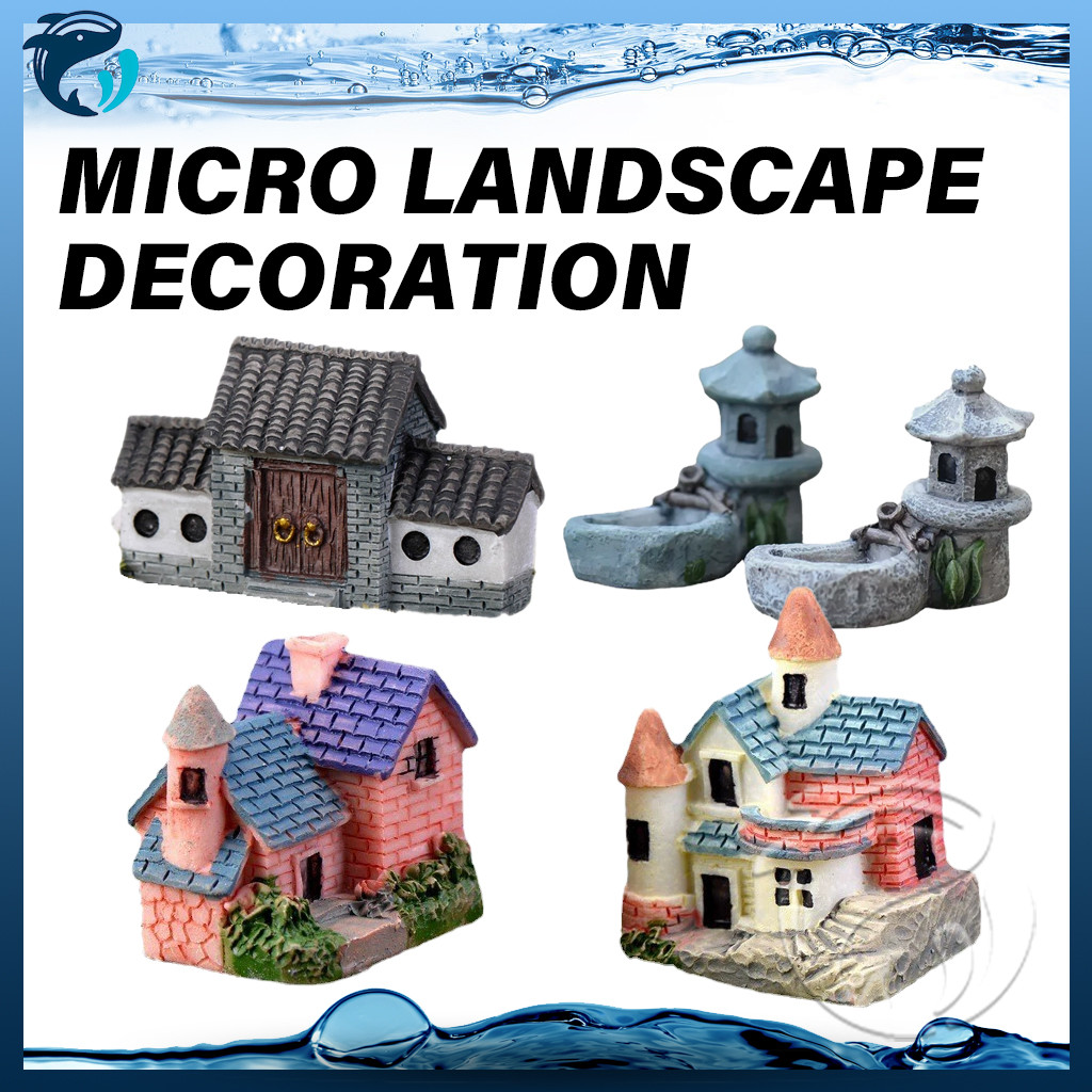 View of Aquarium Micro Landscape Bonsai Aquascape Decoration Mini Resin House ...
