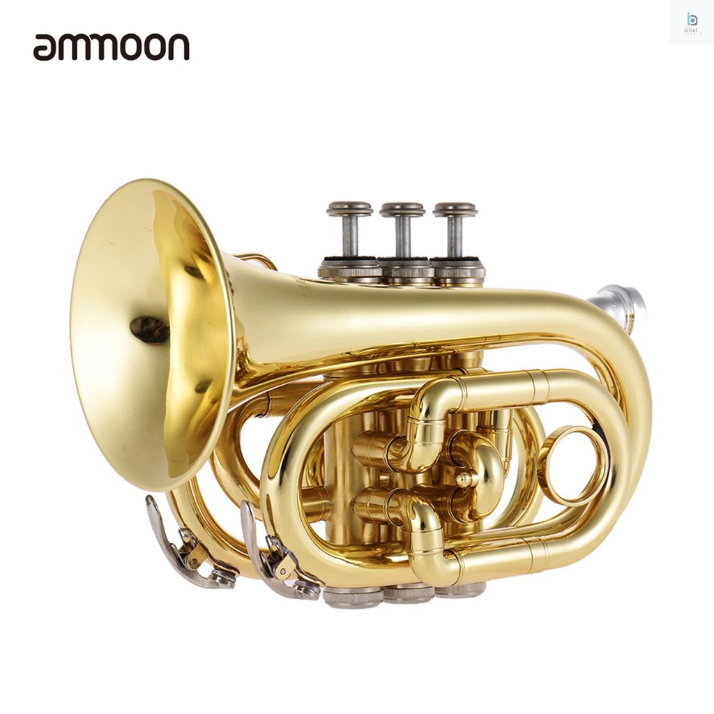 ammoon Mini Pocket Trumpet Bb Flat Brass Wind Instrument with ...