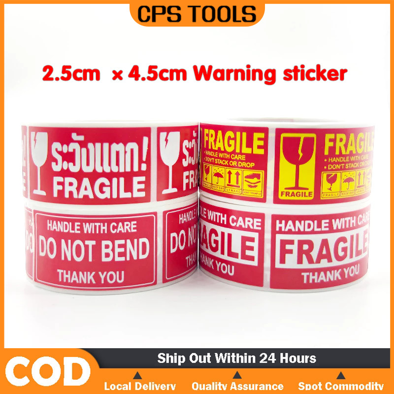 250pcs/roll waring stickers 2.5*4.5cm Red Fragile Stickers Handle with ...