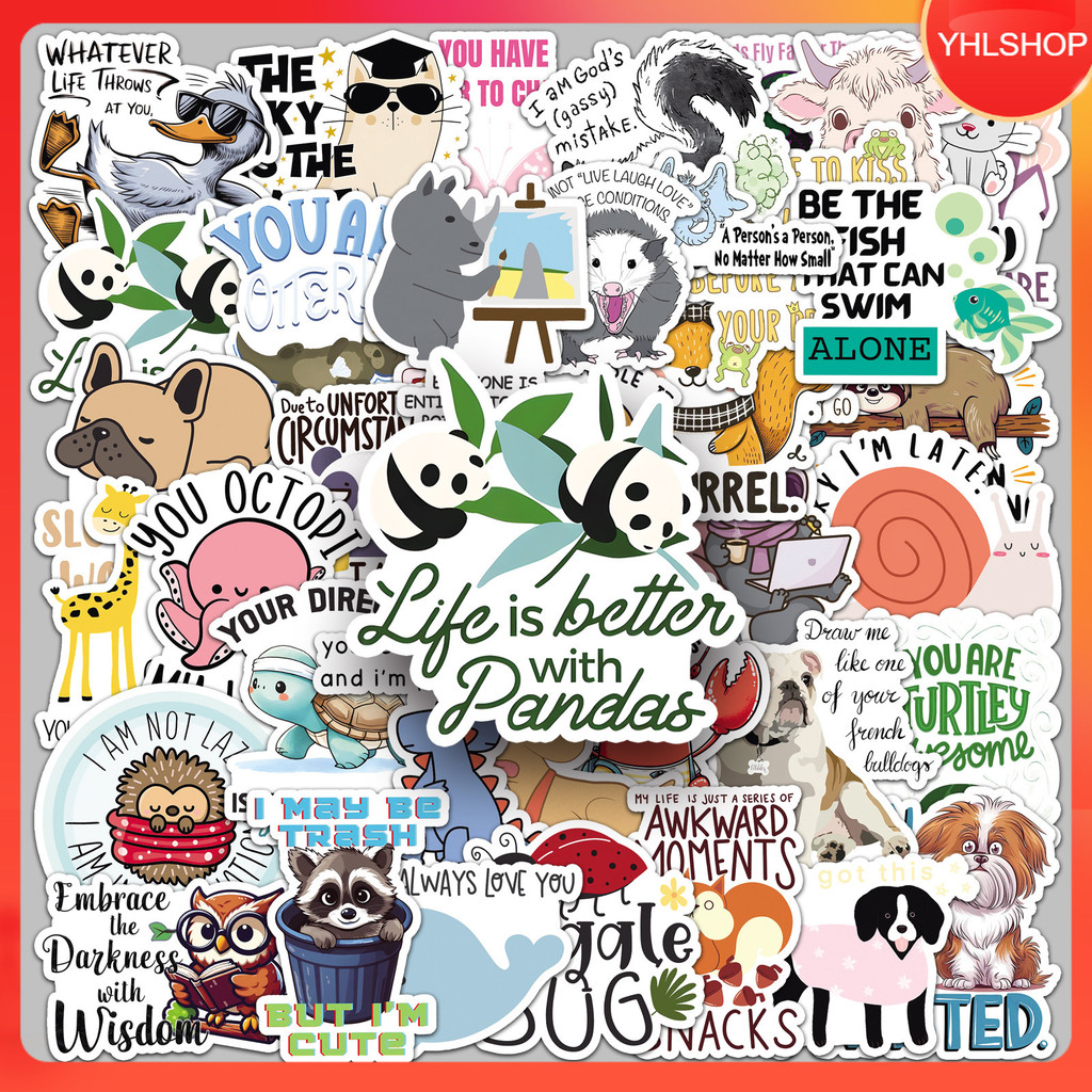 50 Types Of Stickers Funny Words Phrases Animal Shapes Quote Humorous ...