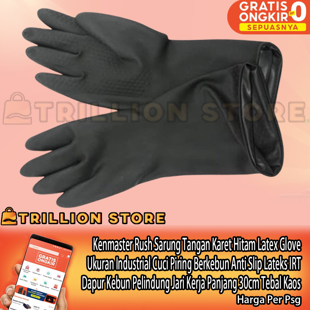 Kenmaster Rush Black Rubber Gloves Latex Glove Industrial Size ...