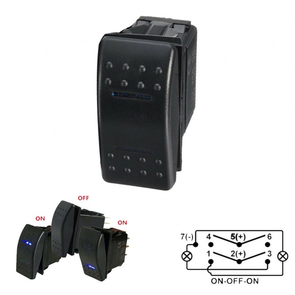 Auto~Blue 2 Led Rocker Switch/7 Pin ON OFF ON DPDT/3 WAY 12v/24v Car ...