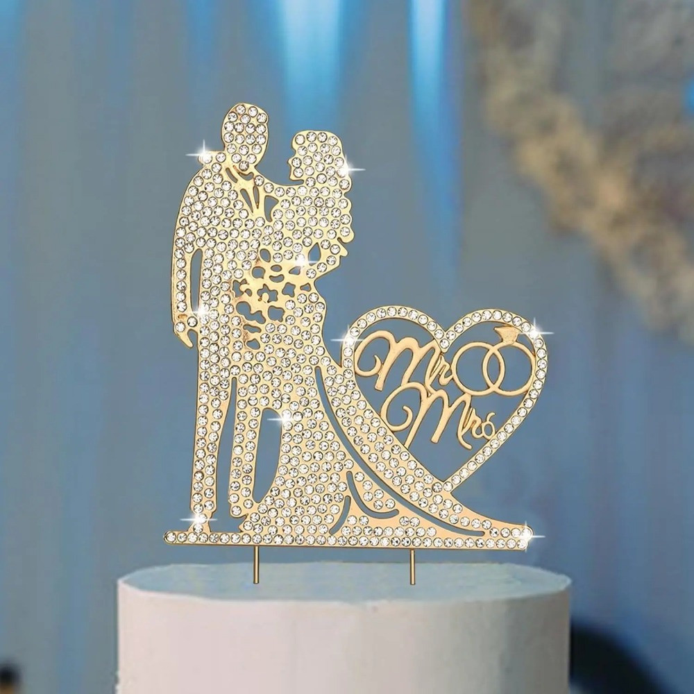 Wedding Cake Topper Crystal Rhinestone Metal Mr and Mrs Cake Topper ...