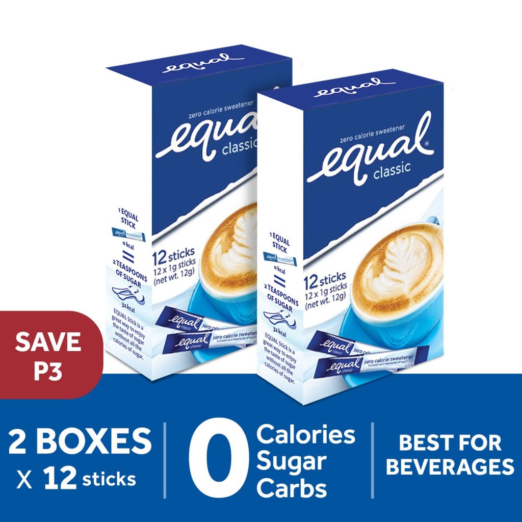 Equal Classic Zero Calorie Sweetener 12 Sticks - 2 Boxes (Sugar ...