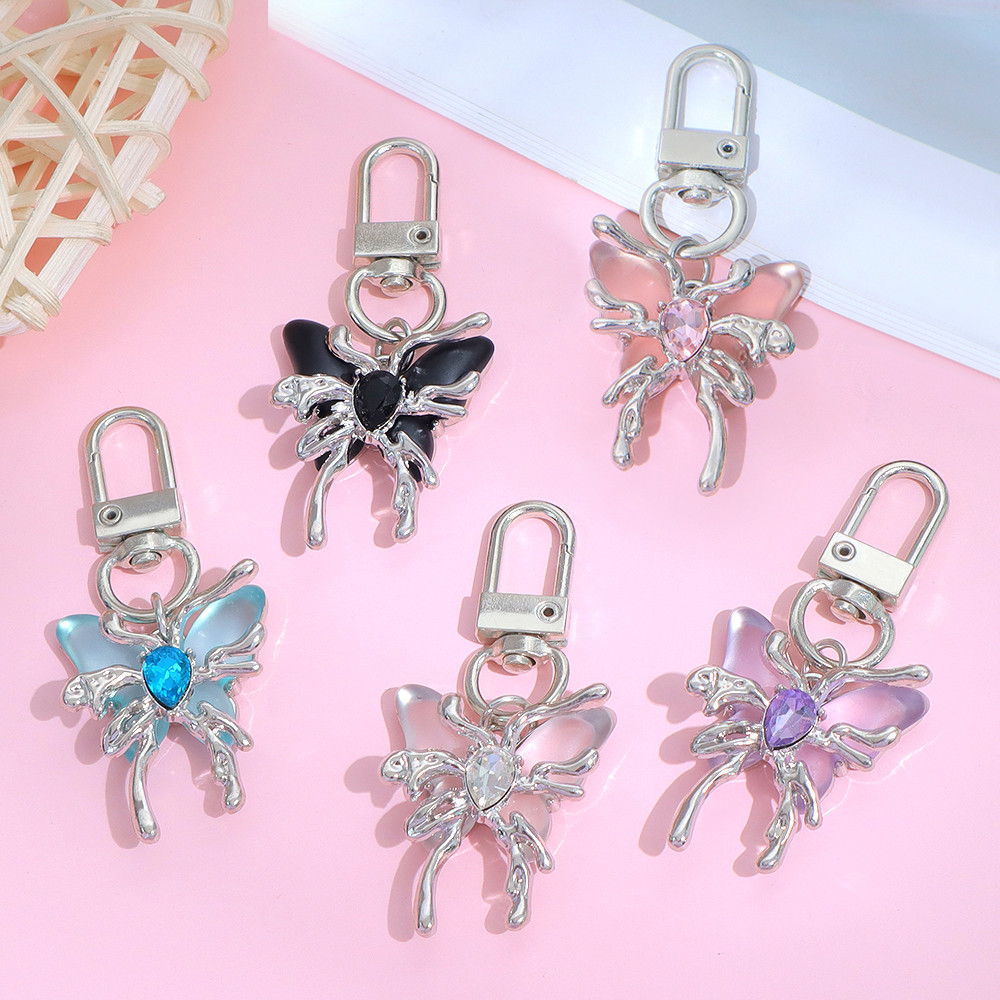Exquisite Faux Crystal Butterfly Keychain Metal Insect Keyring Unisex ...