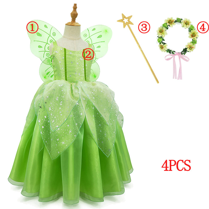 Girls Disney Fairies Princess Dresses Green Tinker Bell Fancy Dress Up  Costume Children Birthday Evening Party Clothes Kids Halloween Clothing |  Shopee Philippines