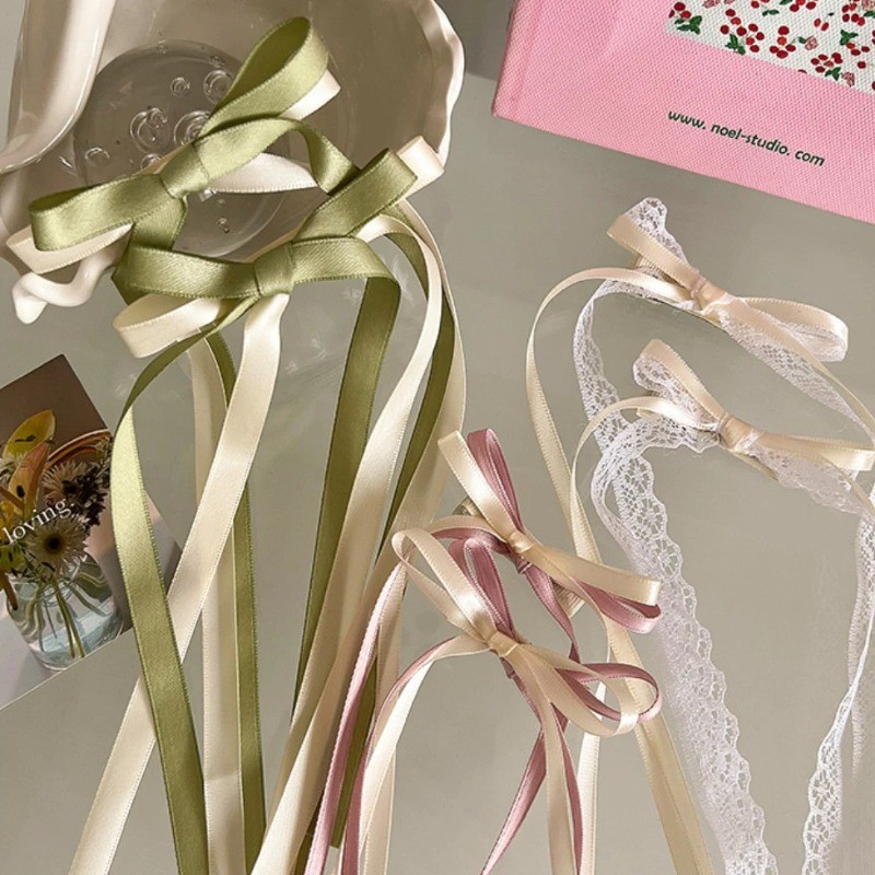 Lovely Sweet Long Hair Ribbon Bowknot with Beads Hairpin Clips Side ...