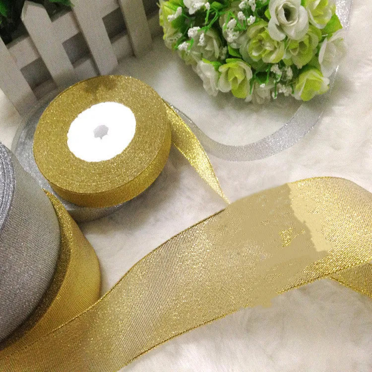 25Yards/ Roll Gold Silver Glitter Satin Ribbon Crafts Wedding ...