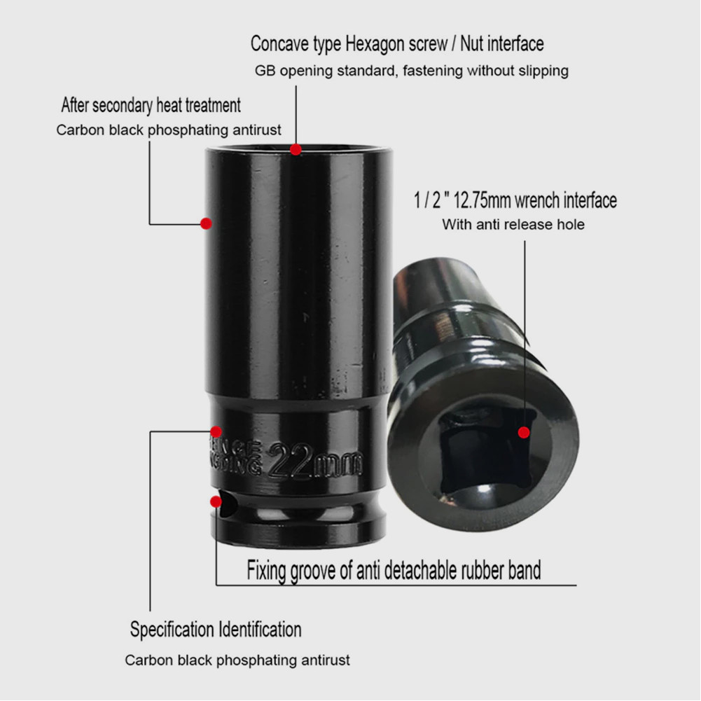 1/2Inch Extended Electric Wrench Socket Set Hexagonal Impact Socket Set ...