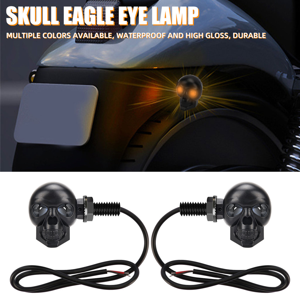2pcs motorcycle turn signal skull tail light license plate light LED12V ...