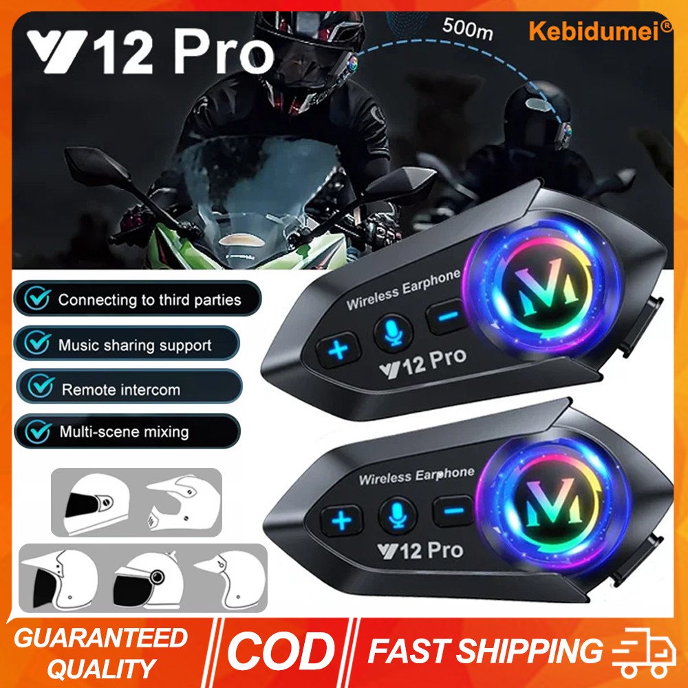 (COD) Y12 PRO Motorcycle Helmet Intercom Bluetooth 5.4 500M ...