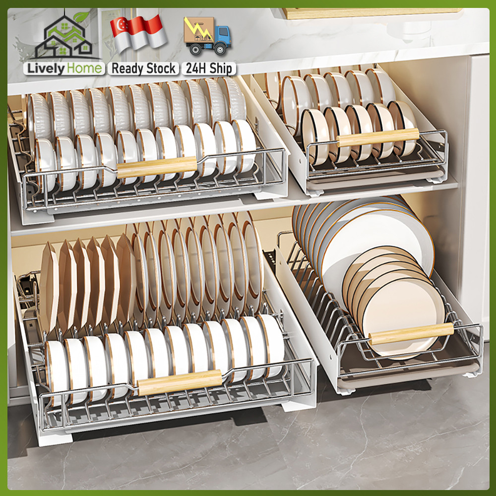 SG Pull-Out Kitchen Dish Rack Built-In Drain Tray - Space-Saving ...