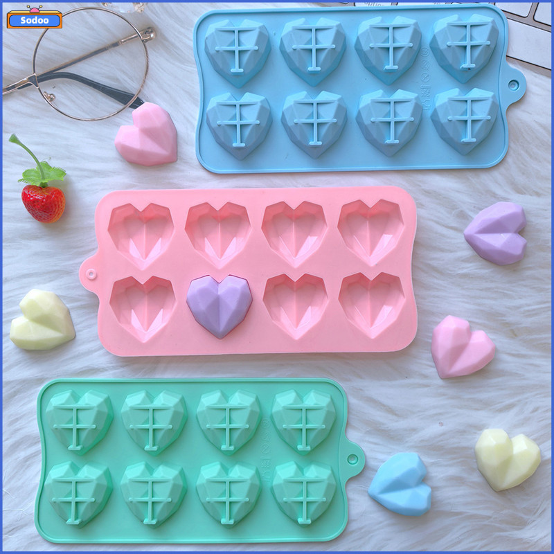 【⚡SD】Chocolate Mold Pudding Mold Dessert Diamond Heart 8-piece Mold ...