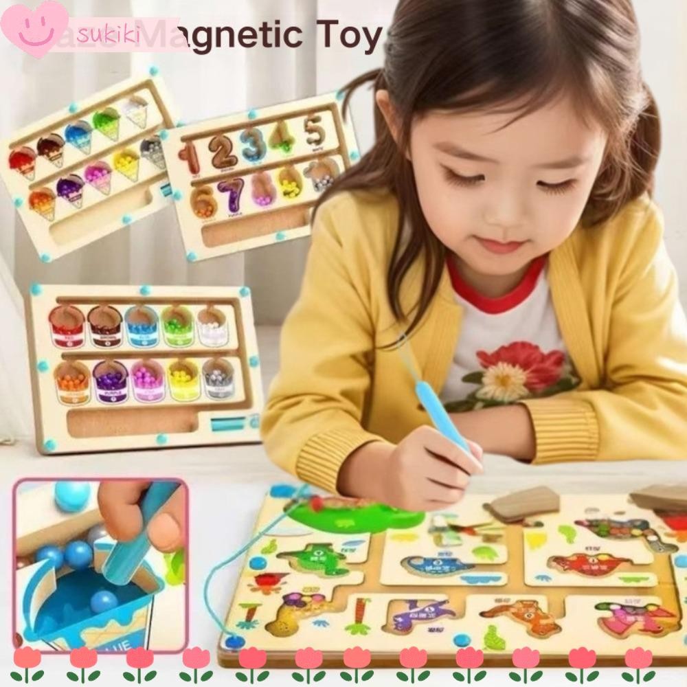 SUKIKI Montessori Magnetic Games, Wooden Material Creative Toy Color ...