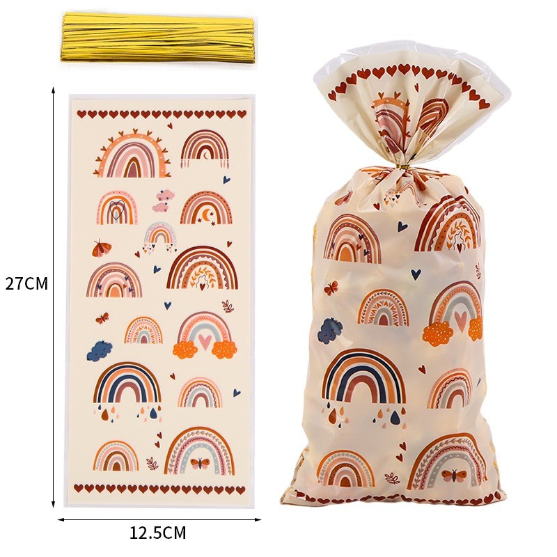 50Pcs Rainbow Boho Packaging Plastic Candy Biscuit Goodie Bags with ...