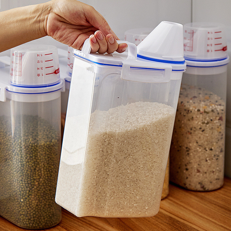2.7L Plastic Rice Storage Box With Portable Measuring Cup Sealed Rice ...
