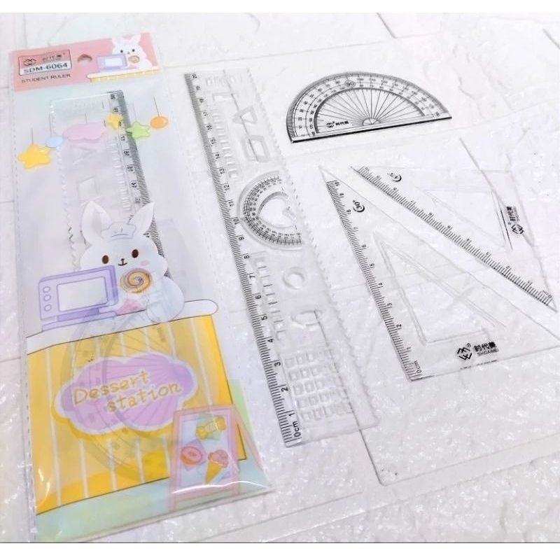 4 pcs Plastic Transparent Ruler set School Stationery Supplies Math ...