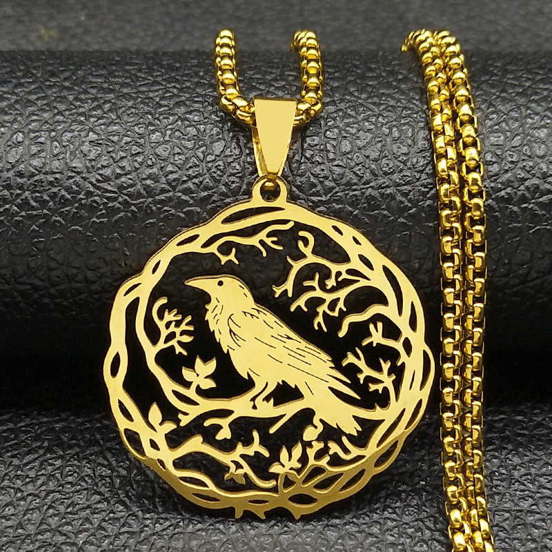 Hollow Crow Raven Birds Pendant Necklace Women Men Stainless Steel ...