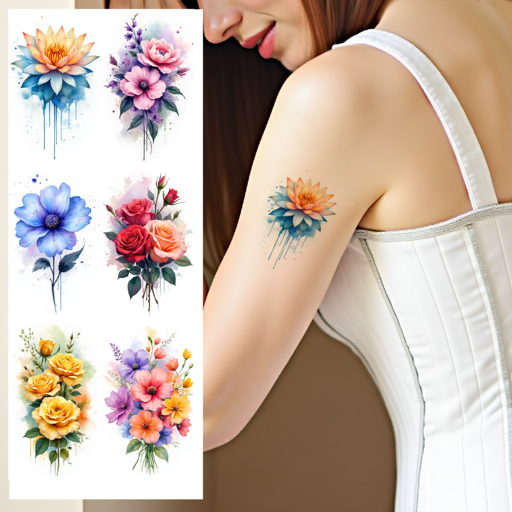 Waterproof long-lasting body stickers Floral Illustration Watercolor ...