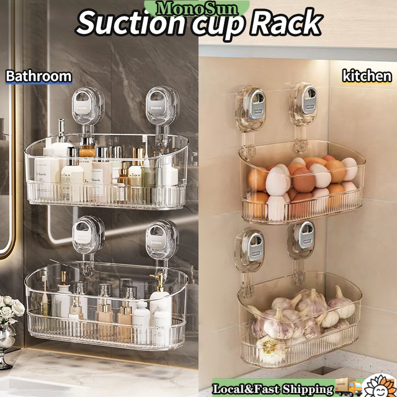 [Local]kitchen bathroom Suction Cup Storage Rack with Box Multipurpose ...