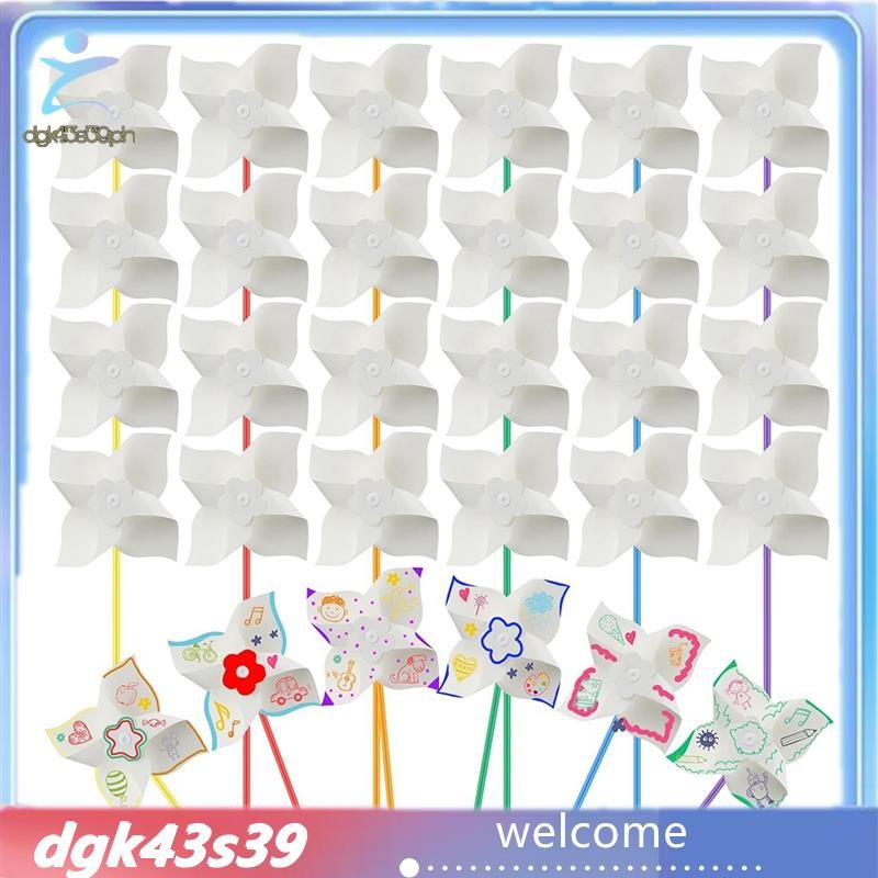 [Pretty] 48 Pcs DIY Pinwheels Craft White Blank Paper Pinwheels Color ...