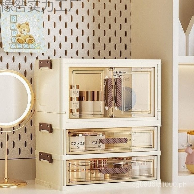 Desktop Cosmetic Drawer Transparent Dustproof Folding Dressing Table ...